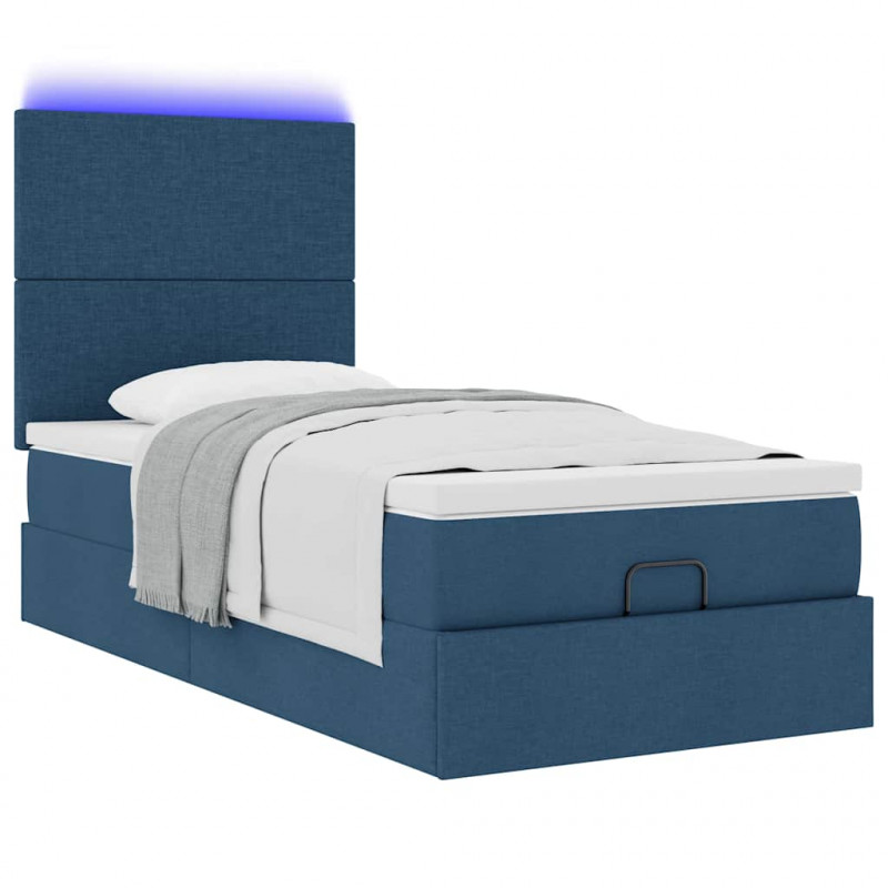 Otomana Łóżko z Materacem i LED Niebieski 100x200 cm Tkanina