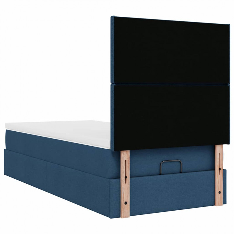Otomana Łóżko z Materacem i LED Niebieski 100x200 cm Tkanina