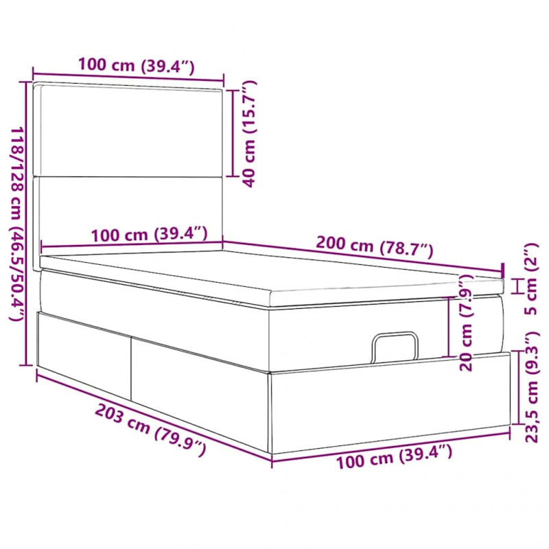 Otomana Łóżko z Materacem i LED Niebieski 100x200 cm Tkanina