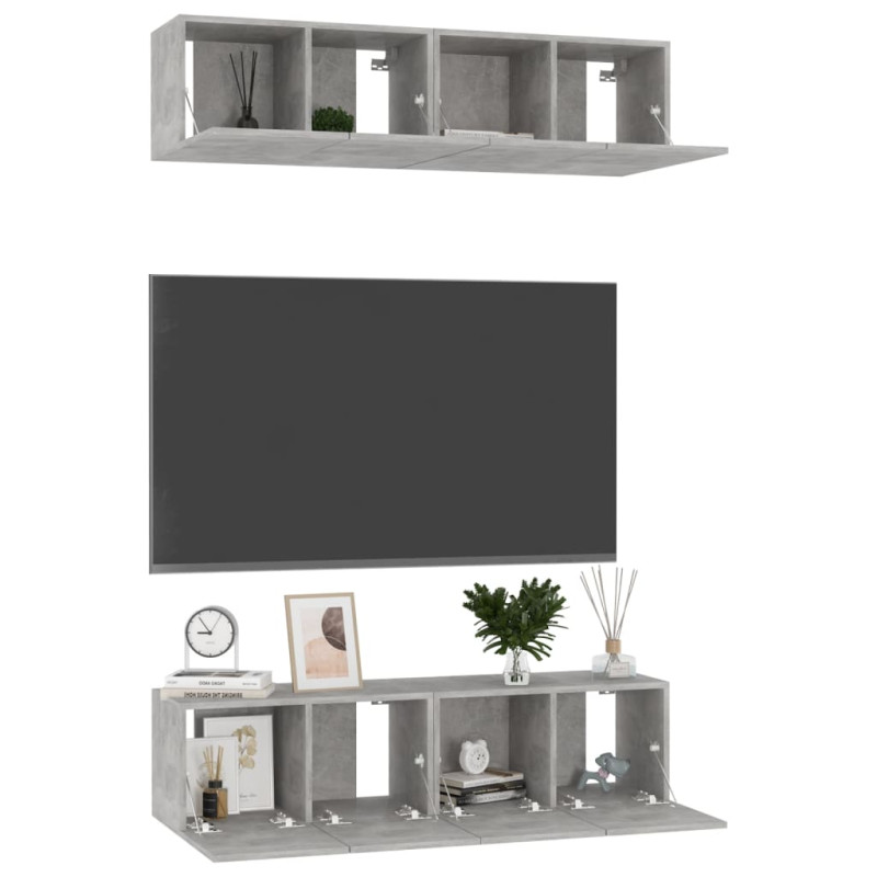 Szafki TV, 4 szt., szarość betonu, 60x30x30 cm, płyta wiórowa