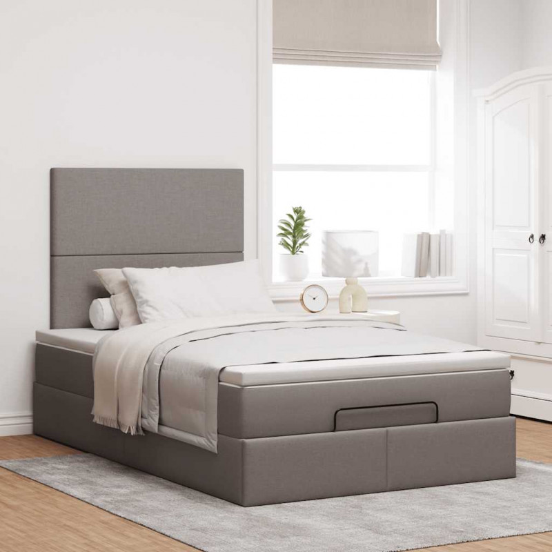 Rama łóżka otomana z materacem, taupe, 120x200 cm, tkanina