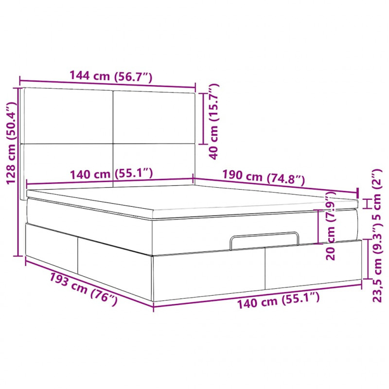 Rama łóżka otomana z materacem, taupe, 140x190 cm, tkanina
