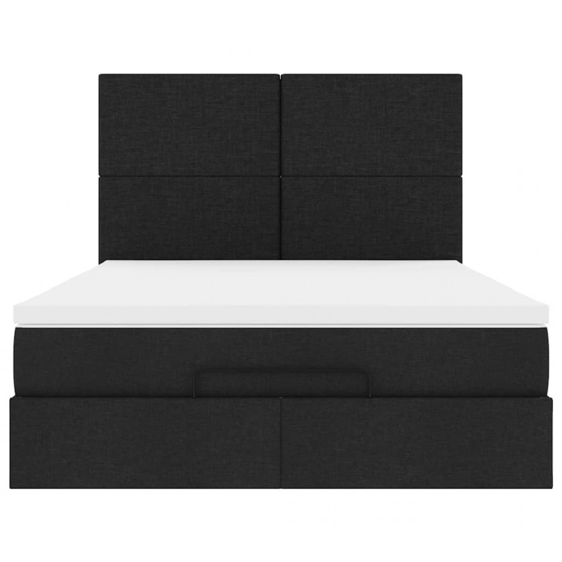 Rama łóżka otomana z materacem, czarna, 140x200 cm, tkanina