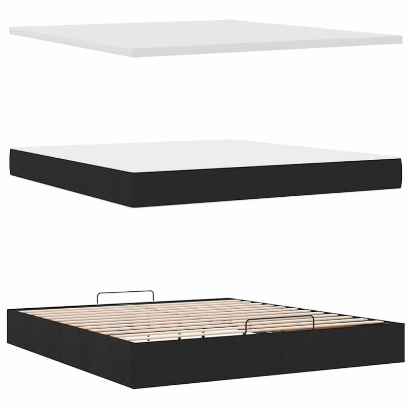 Rama łóżka otomana z materacem, czarna, 160x200 cm, tkanina