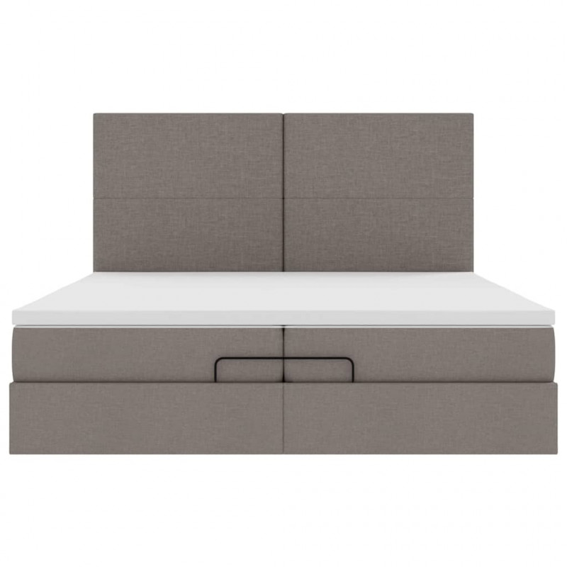 Rama łóżka otomana z materacami, taupe, 200x200 cm, tkanina