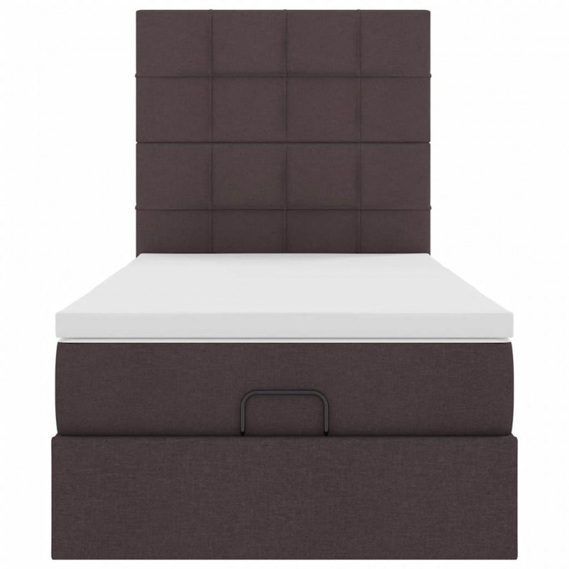 Łóżko otomana z materacem i LED ciemnobrązowy 90x200 cm tkanina
