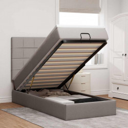 Łóżko otomana z materacem i LED, taupe, 90x200 cm, tkanina
