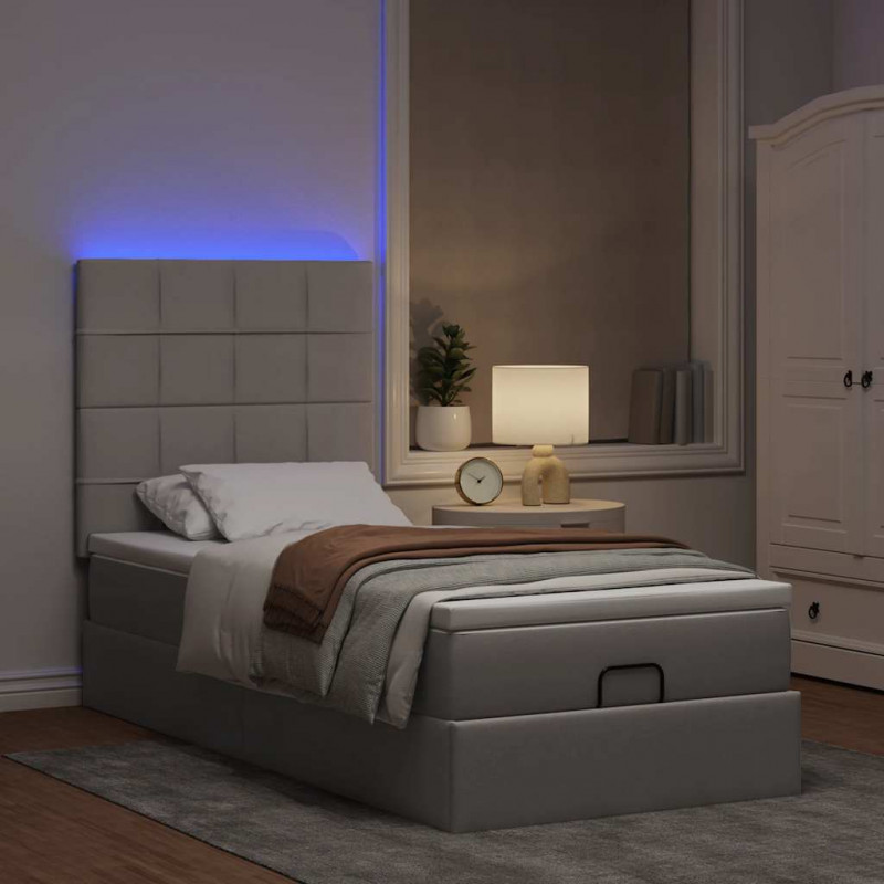 Łóżko otomana z materacem i LED, taupe, 90x200 cm, tkanina