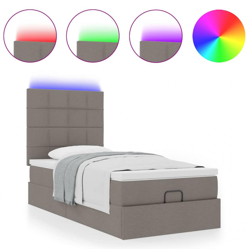 Łóżko otomana z materacem i LED, taupe, 90x200 cm, tkanina