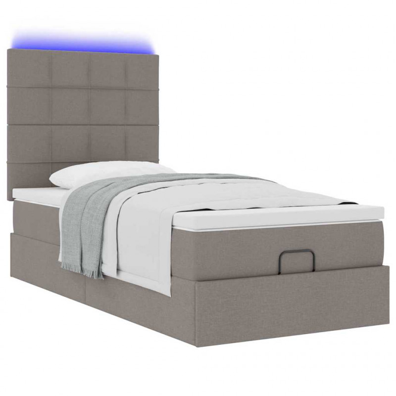 Łóżko otomana z materacem i LED, taupe, 90x200 cm, tkanina