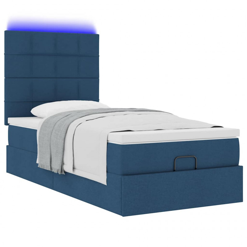 Otomana Łóżko z Materacem i LED Niebieski 90x200 cm Tkanina