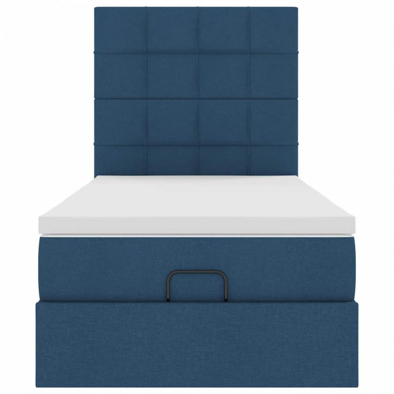 Otomana Łóżko z Materacem i LED Niebieski 100x200 cm Tkanina
