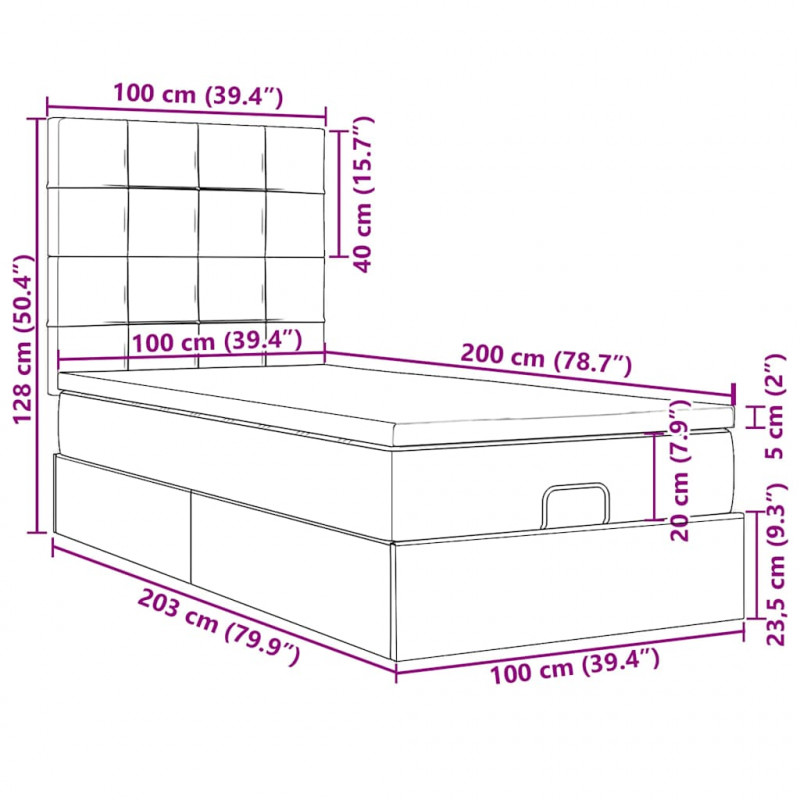 Otomana Łóżko z Materacem i LED Niebieski 100x200 cm Tkanina