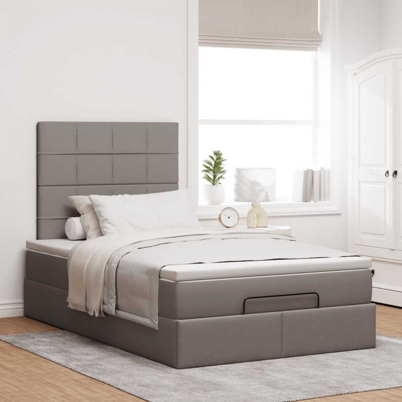 Rama łóżka otomana z materacem, taupe, 120x190 cm, tkanina