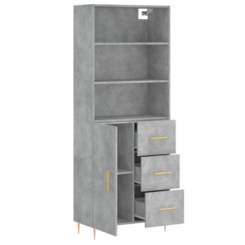 Witrynka, szarość betonu 69,5x34x180 cm materiał drewnopochodny