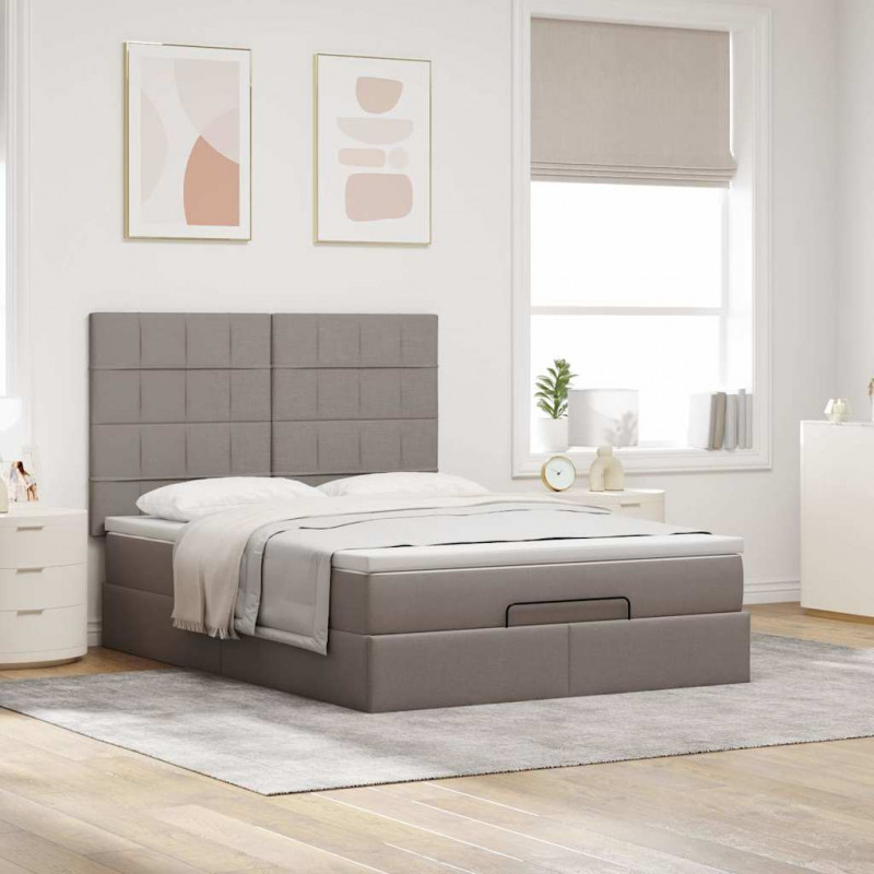 Rama łóżka otomana z materacem, taupe, 140x200 cm, tkanina