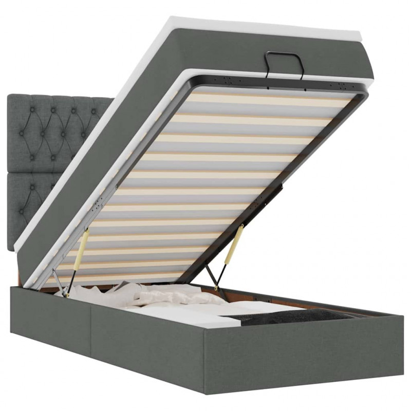 Łóżko Ottoman z materacem i LED, ciemnoszary, 80x200cm, tkanina