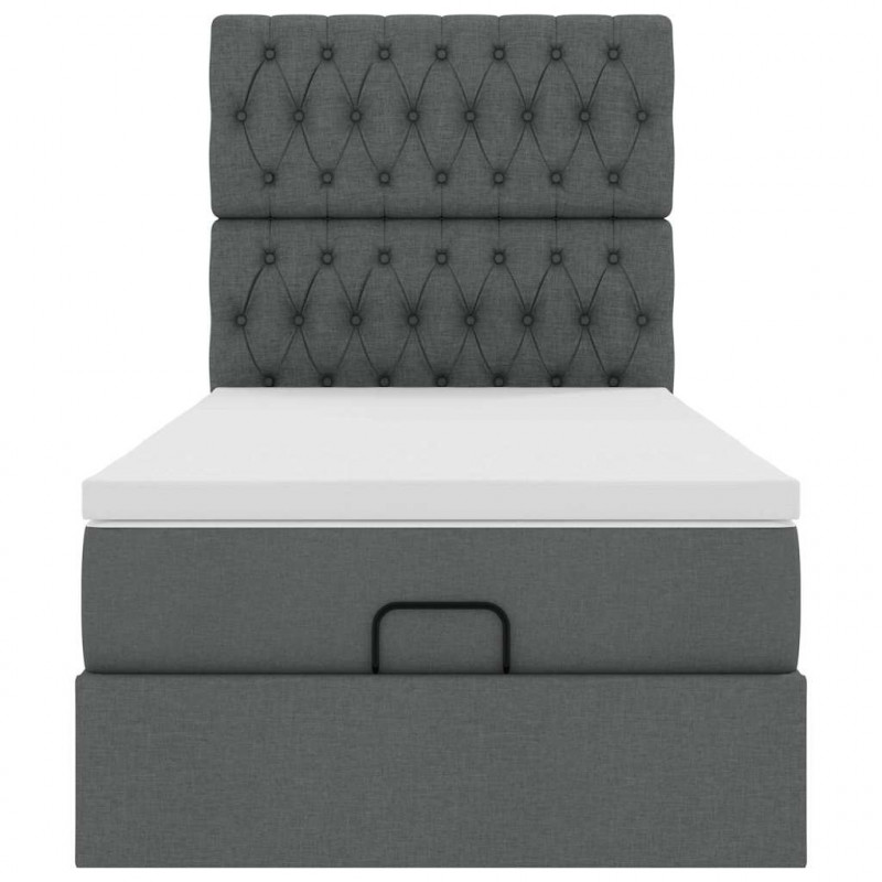 Łóżko Ottoman z materacem i LED, ciemnoszary, 80x200cm, tkanina