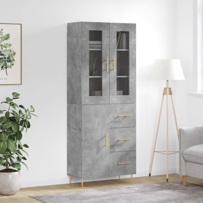 Witrynka, szarość betonu 69,5x34x180 cm materiał drewnopochodny
