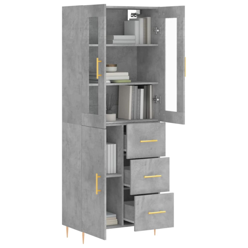 Witrynka, szarość betonu 69,5x34x180 cm materiał drewnopochodny