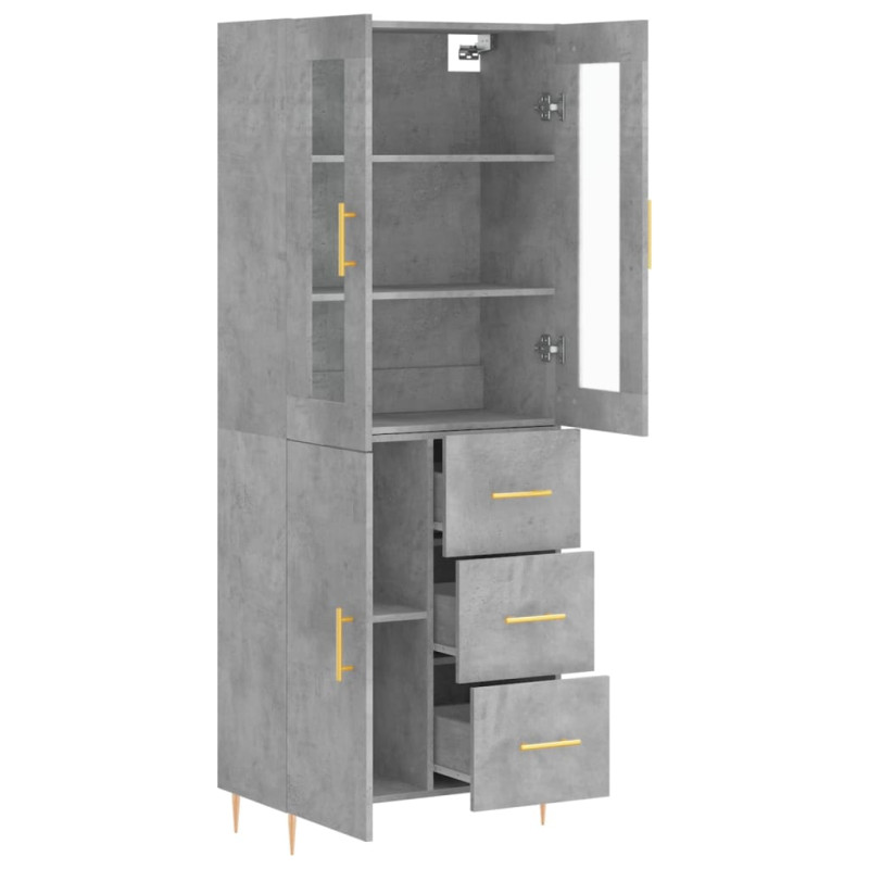 Witrynka, szarość betonu 69,5x34x180 cm materiał drewnopochodny