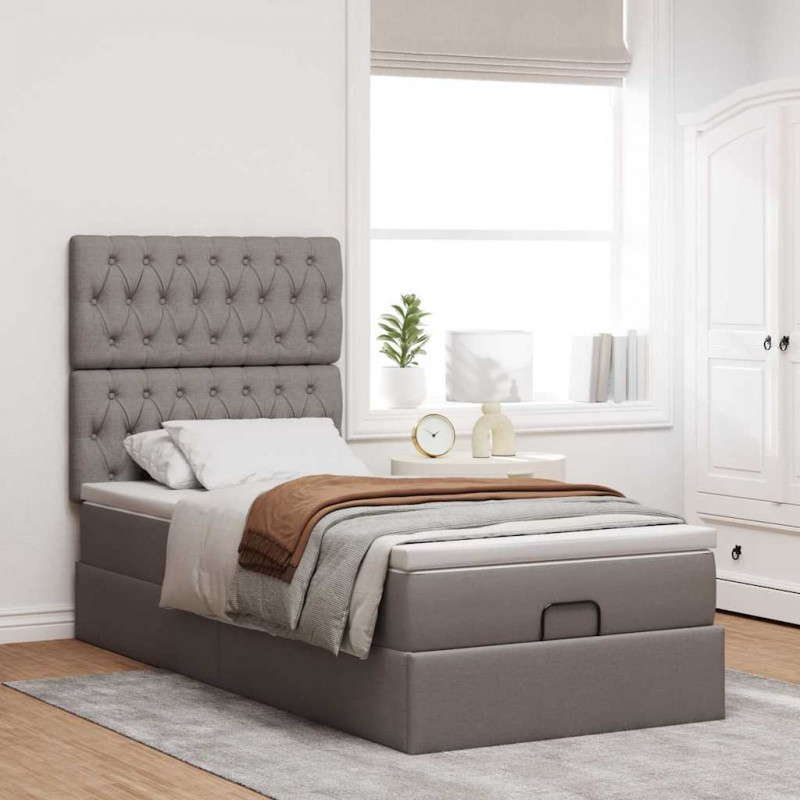 Rama łóżka otomana z materacem, taupe, 90x190 cm, tkanina