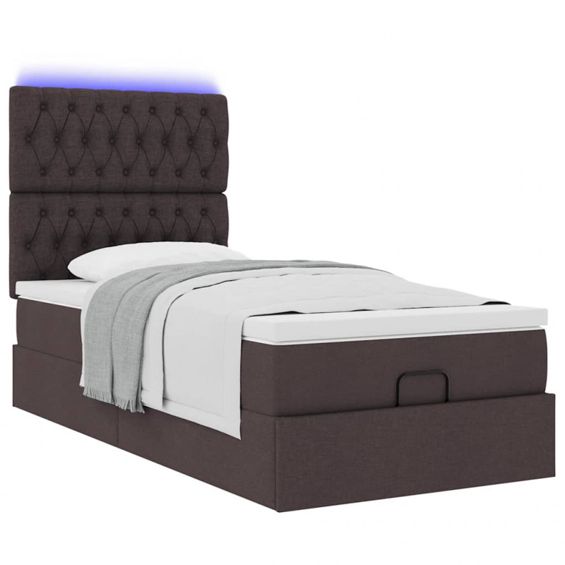 Łóżko otomana z materacem i LED ciemnobrązowy 90x200 cm tkanina