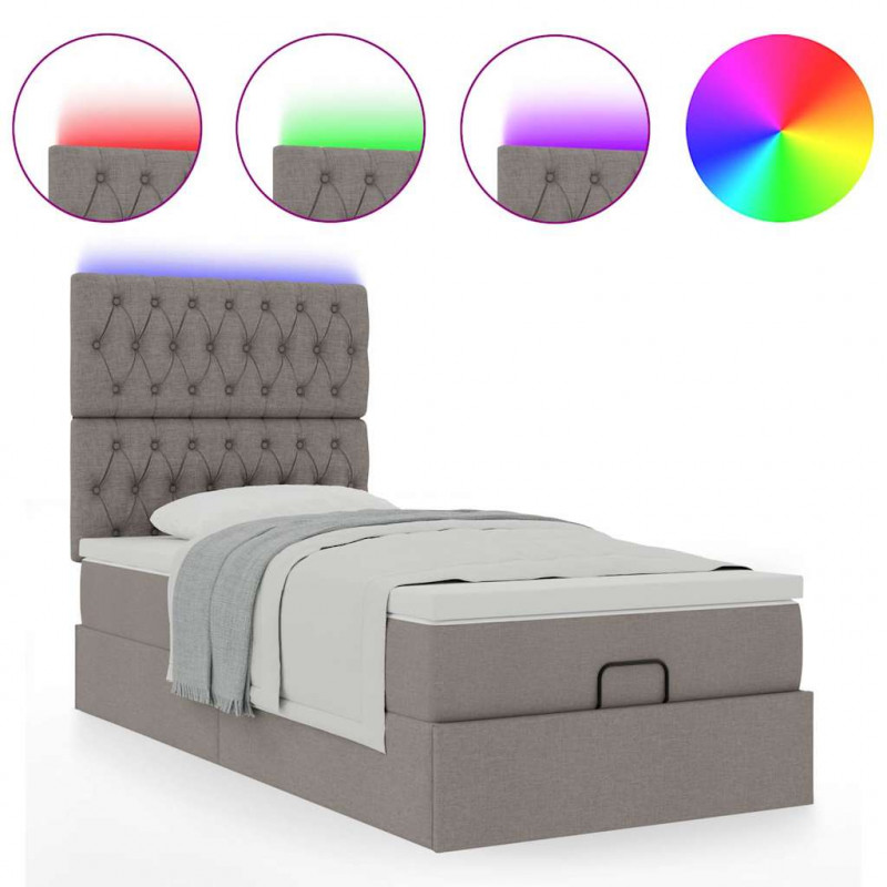 Łóżko otomana z materacem i LED, taupe, 90x200 cm, tkanina
