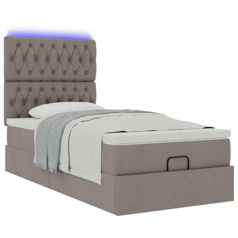 Łóżko otomana z materacem i LED, taupe, 90x200 cm, tkanina