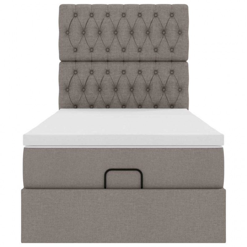 Łóżko otomana z materacem i LED, taupe, 90x200 cm, tkanina