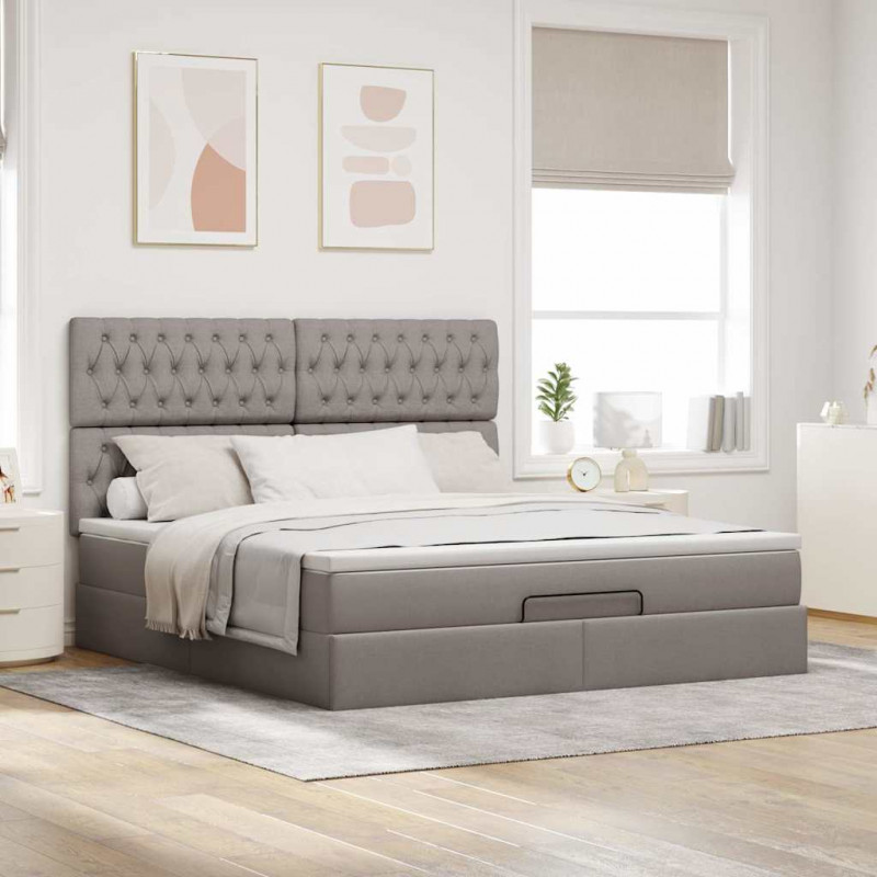 Rama łóżka otomana z materacem, taupe, 160x200 cm, tkanina