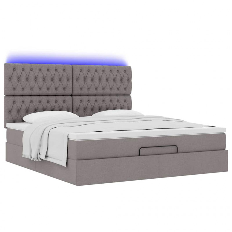 Rama łóżka otomana z materacem, taupe, 160x200 cm, tkanina
