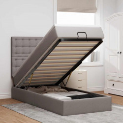 Łóżko otomana z materacem i LED, taupe, 90x200 cm, tkanina