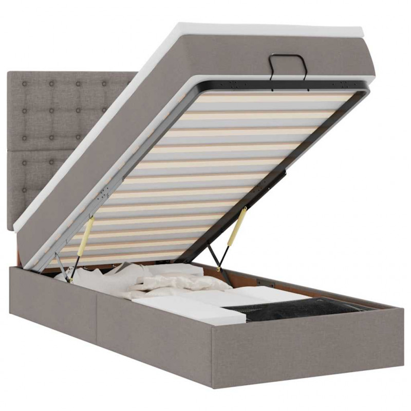 Łóżko otomana z materacem i LED, taupe, 90x200 cm, tkanina