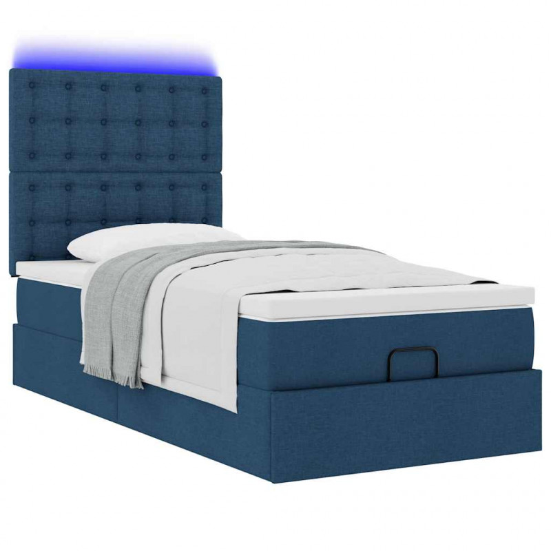 Otomana Łóżko z Materacem i LED Niebieski 90x200 cm Tkanina