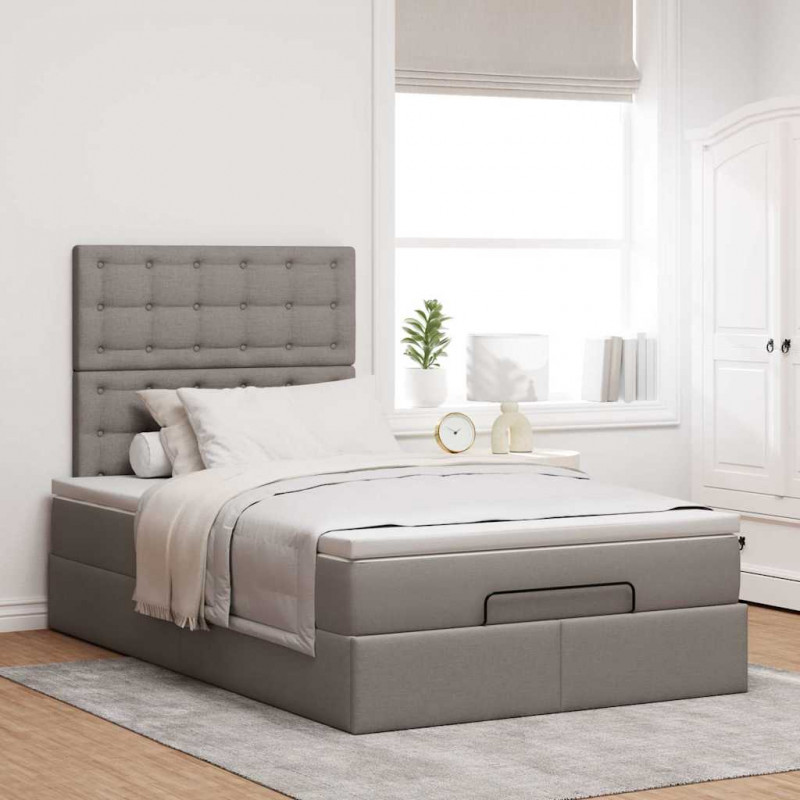 Rama łóżka otomana z materacem, taupe, 120x200 cm, tkanina