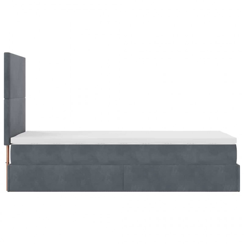 Rama łóżka otomana z materacami, szara, 90x190 cm, aksamit