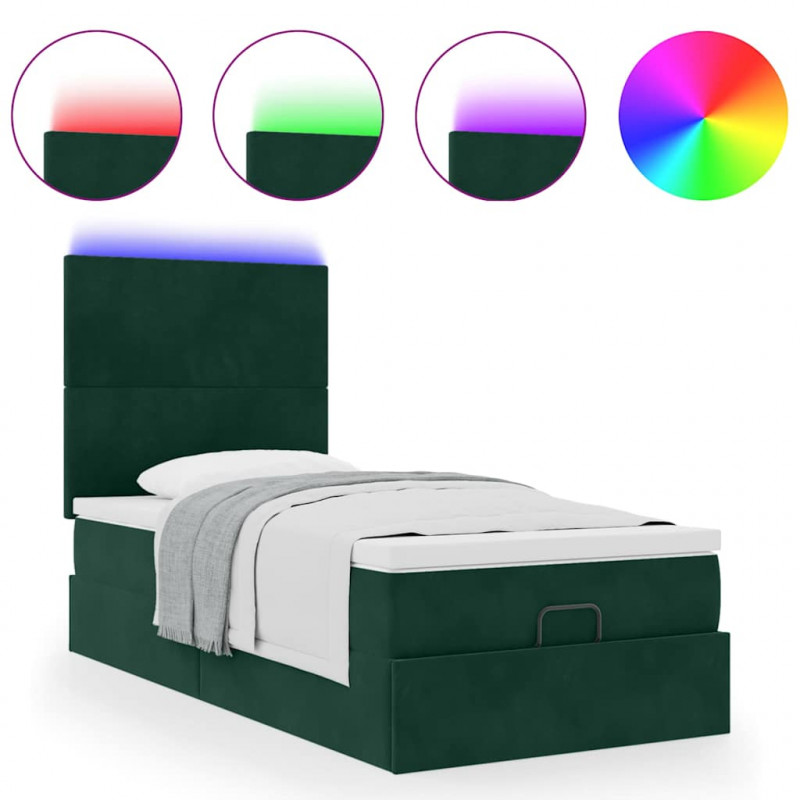 Rama łóżka otomana z materacami, zielona, 100x200 cm, aksamit