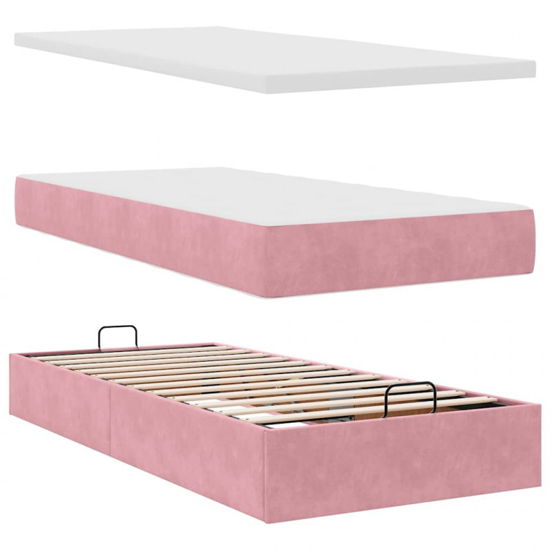 Rama łóżka otomana z materacami, różowa, 80x200 cm, aksamit