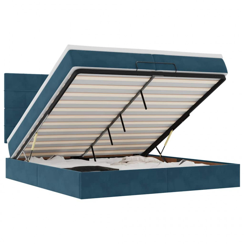 Łóżko otomana z materacami i diodami LED Ciemnoniebieski