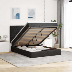 Rama łóżka otomana z materacami, czarna, 140x200 cm, aksamit