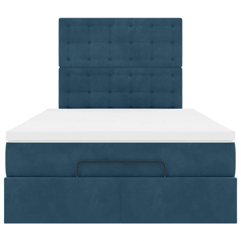 Rama łóżka otomana z materacami, niebieska, 120x190 cm, aksamit