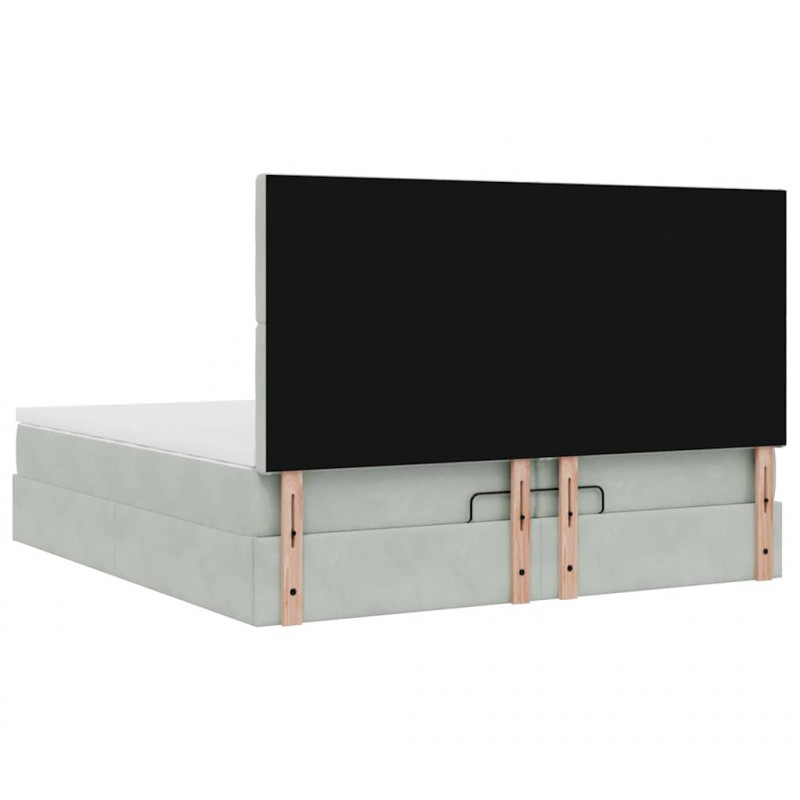 Rama łóżka otomana z materacami, szara, 200x200 cm, aksamit