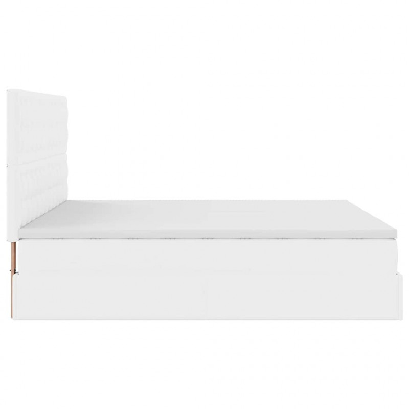 Łóżko otomana z materacami i LED, biała, 180x200cm, ekoskóra
