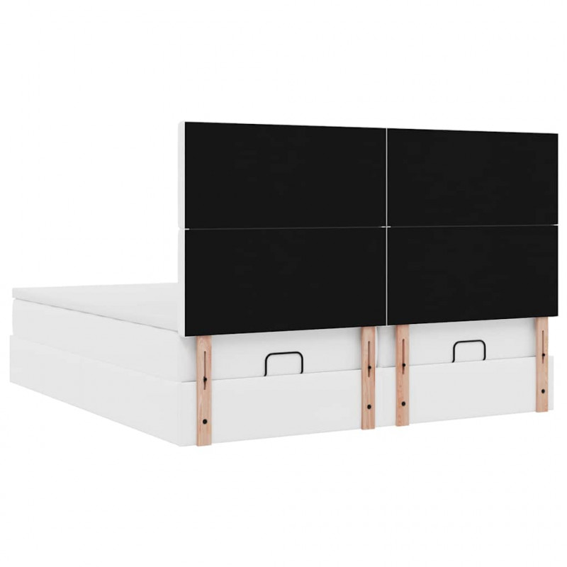 Łóżko otomana z materacami i LED, biała, 180x200cm, ekoskóra