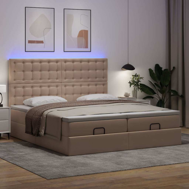Łóżko otomana z materacami i LED, cappucino, 180x200cm ekoskóra