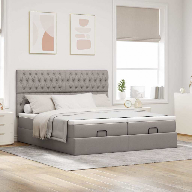 Rama łóżka otomana z materacami, taupe, 160x200 cm, tkanina