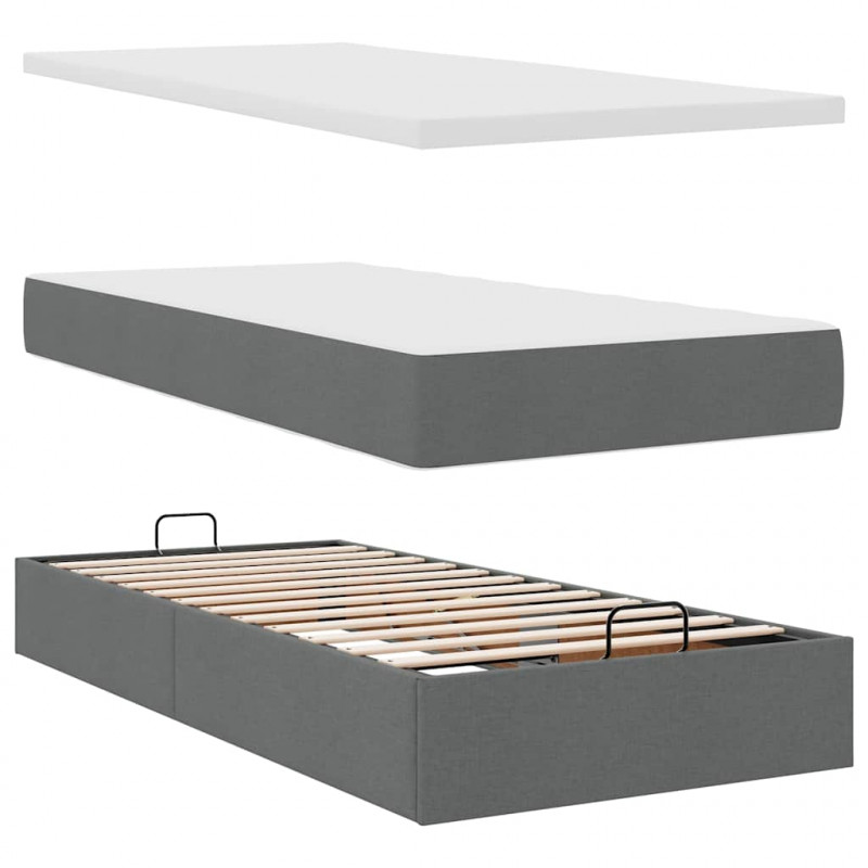 Rama łóżka otomana z materacami, szara, 200x200 cm, tkanina