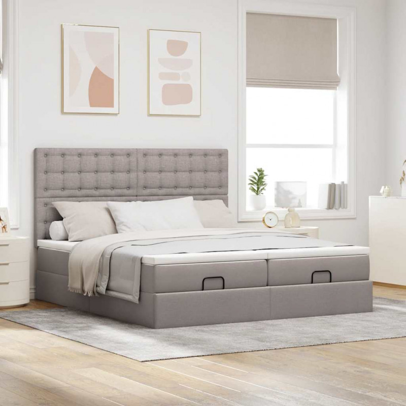 Rama łóżka otomana z materacami, taupe, 200x200 cm, tkanina