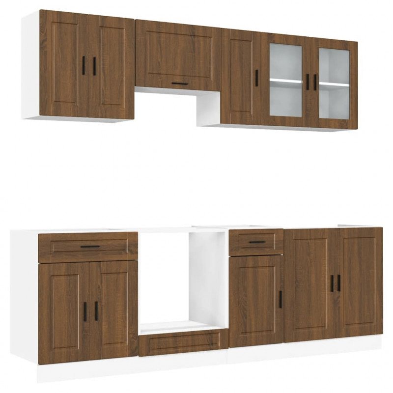 Zestaw szafek kuchennych, Kalmar, 8-częściowy, dąb brązowy